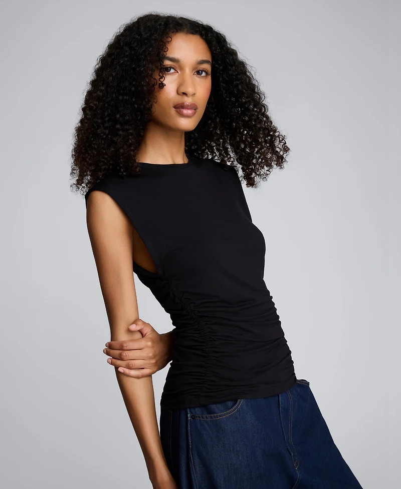 Kenneth Cole Crew Neck Side Ruched Top