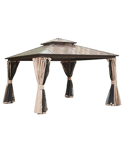 Clihome 11.9-ft x 11.9-ft Hardtop Gazebo Brown with Hardtop Roof