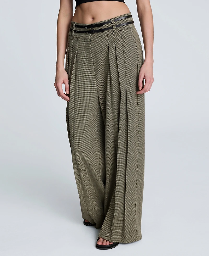 Kenneth Cole Women's Houndstooth High Rise Belted Trousers