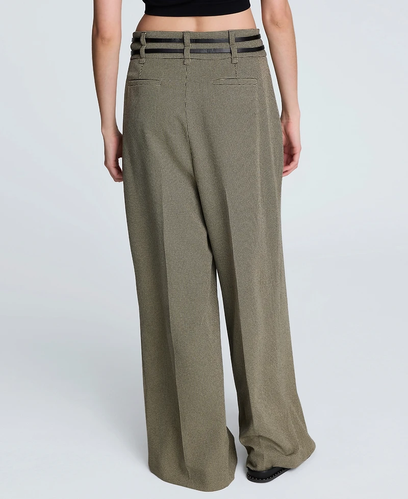 Kenneth Cole Women's Houndstooth High Rise Belted Trousers