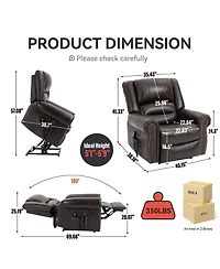 Clihome Power Lift Recliner Chair Heat Massage Dual Motor Infinite Position Up to 350 Lbs Genuine Leather Heavy Duty Motion Mechanism with Usb Ports B