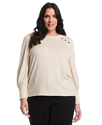 Rafaella Plus Metallic Puff Long Sleeve Crew Neck Top