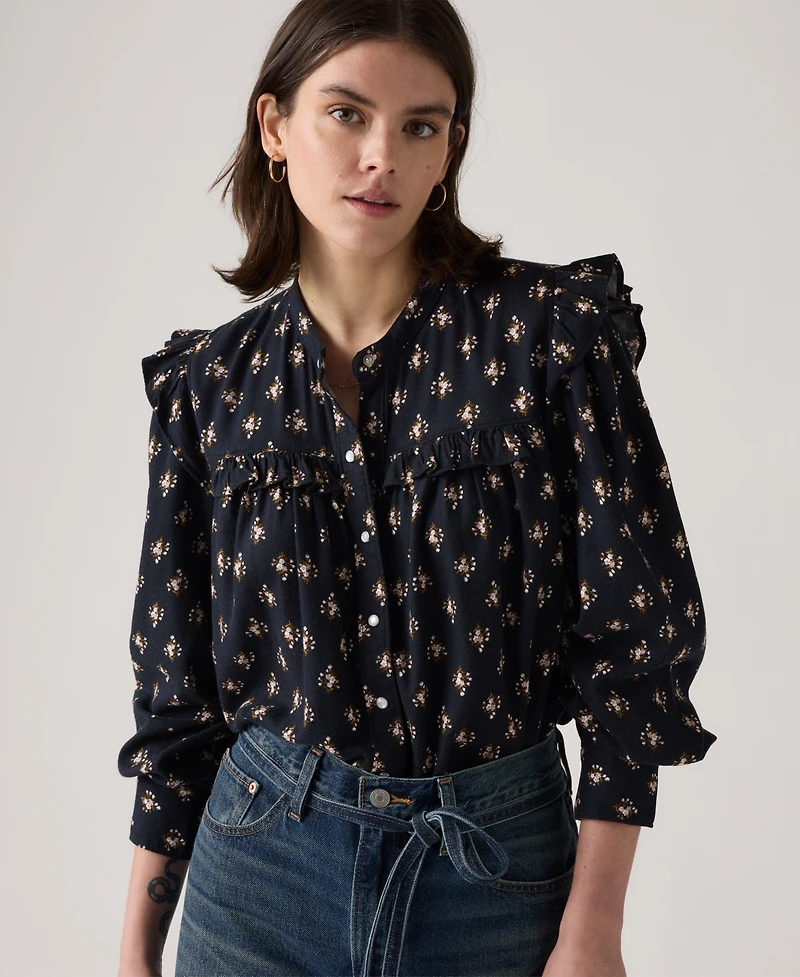 Levi's Women's Gianna Long Sleeve Ruffle Trim Blouse