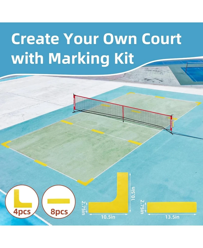 Bearwill Regulation 22FT Pickleball Net Set, Portable Outdoor Net System with Metal Frame & Court Lines - Includes 4 Balls, Holder, Carry Bag