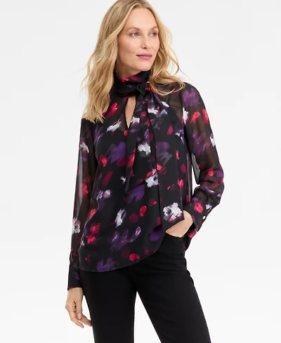 I.n.c. International Concepts Women's Long-Sleeve Tie-Neck Blouse, Macy's Exclusive