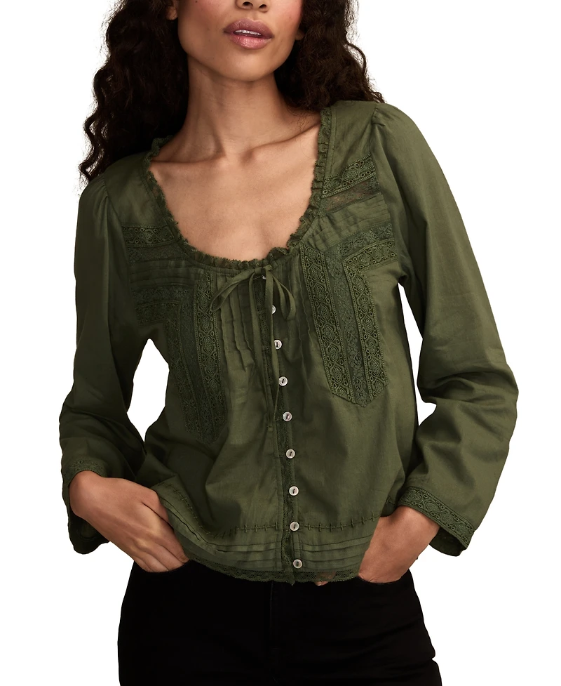 Lucky Brand Women's Long Sleeve Lace Swing Top