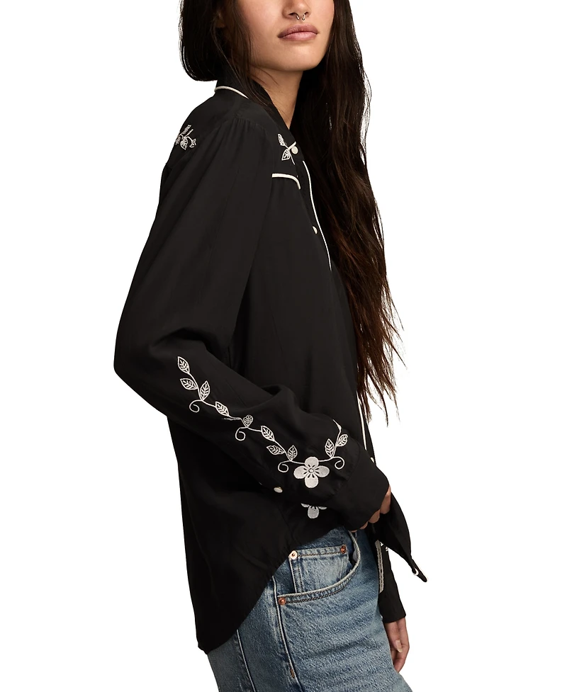 Lucky Brand Women's Embroidered Long Sleeve Shirt