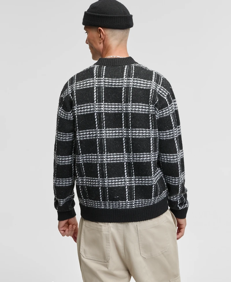 Mode of One Men's Relaxed-Fit Plaid Zipper Sweater, Macy's Exclusive