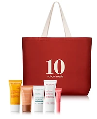 Free 6-Pc. self-care Gift with a Clarins purchase of $75 or more, and feed 10 meals.