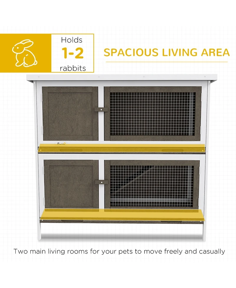 PawHut Wooden Bunny Hutch with Ramp, Indoor/Outdoor,
