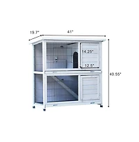Aostirmotor 41" Outdoor Wooden Rabbit Hutch with 2 Removable No-Leak Trays Non-Slip Ramp Waterproof Roof in Gray