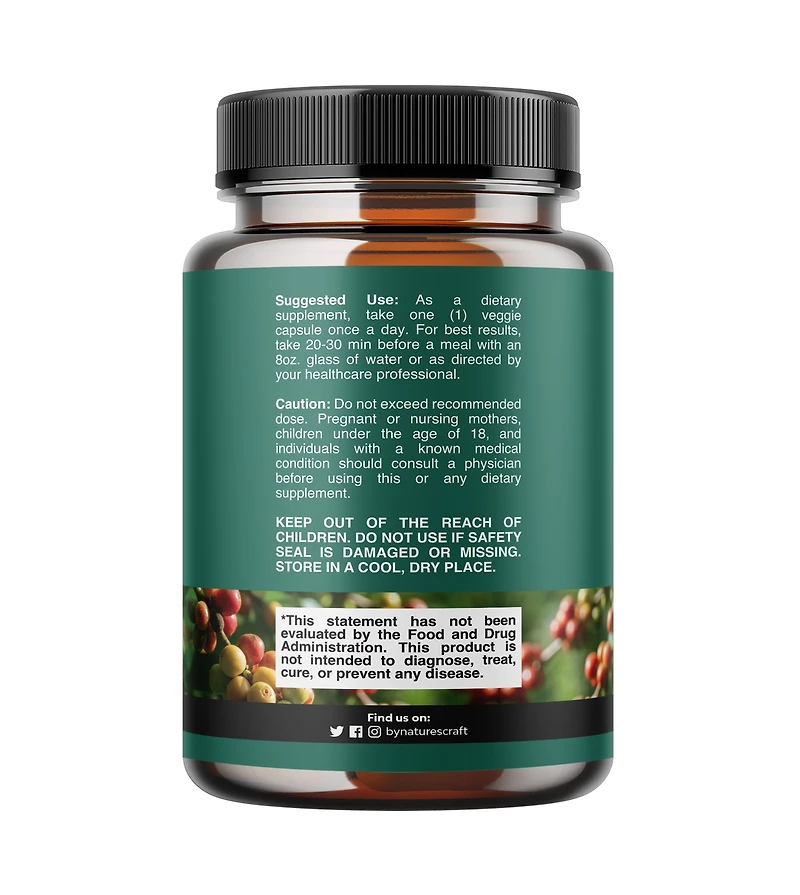 Natural Raw Green Coffee Bean Supplement, Nature's Craft, 60 Capsules