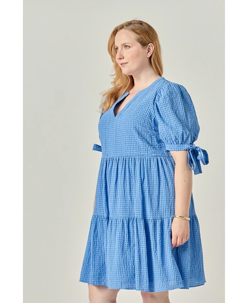 English Factory Plus Gingham Tiered Mini Dress