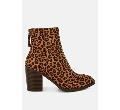 Veyara Leopard Print Block Heel Boots Women