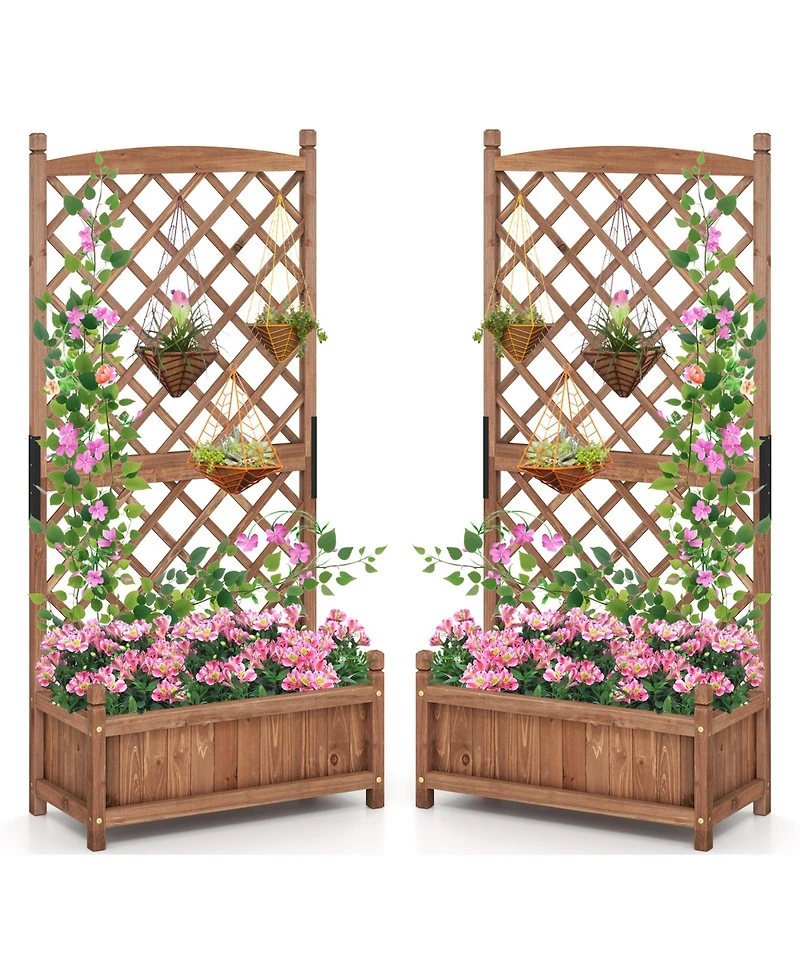 Gymax 2PCS 60'' Tall Raised Garden Bed w/ Diamond Lattice Trellis Drainage Holes Outdoor