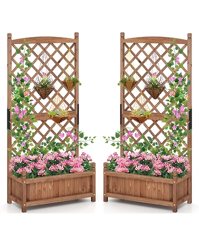 Gymax 2PCS 60'' Tall Raised Garden Bed w/ Diamond Lattice Trellis Drainage Holes Outdoor