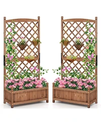 Gymax 2PCS 60'' Tall Raised Garden Bed w/ Diamond Lattice Trellis Drainage Holes Outdoor