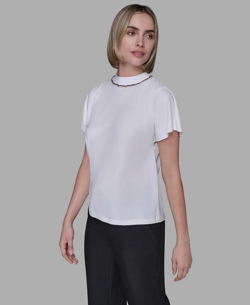 Karl Lagerfeld Paris Women's Mock Neck Top