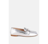 Estafa Horsebit & Studs Metallic Pleather Loafers Women