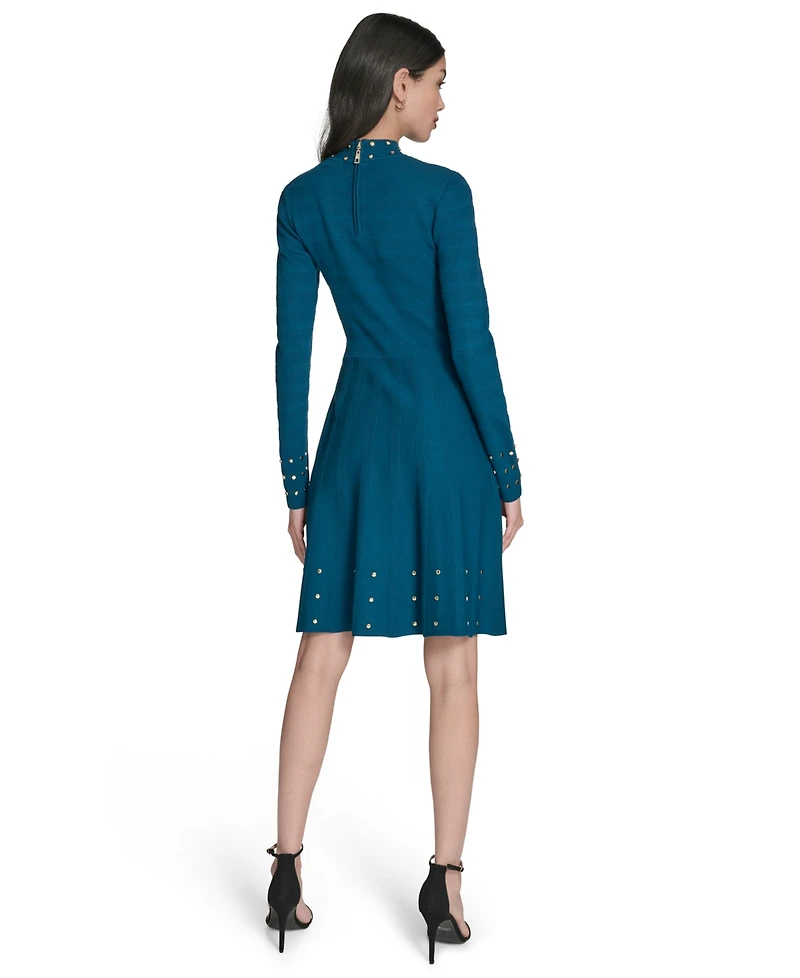 Vince Camuto Petite Mock-Neck Embellished Fit & Flare Dress
