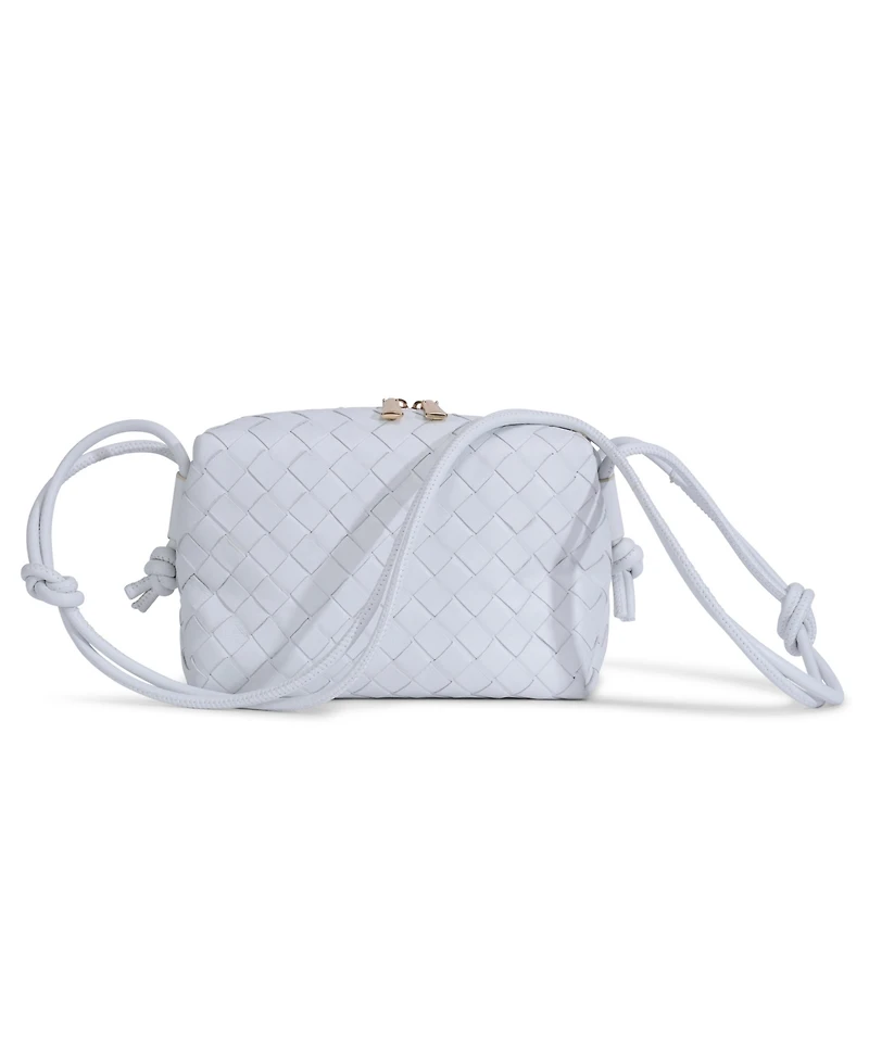 Women's White Woven Leather Crossbody Bag