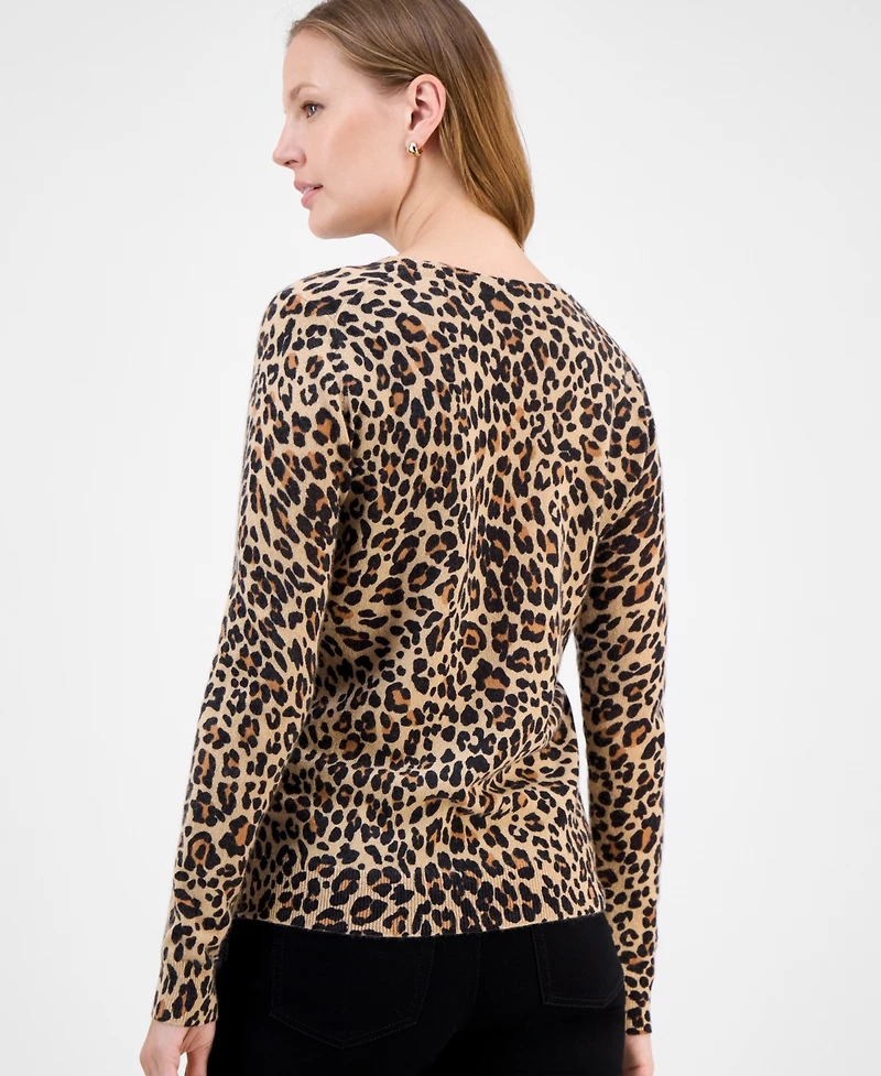 Charter Club Petite Cashmere Leopard-Print Sweater, Macy's Exclusive