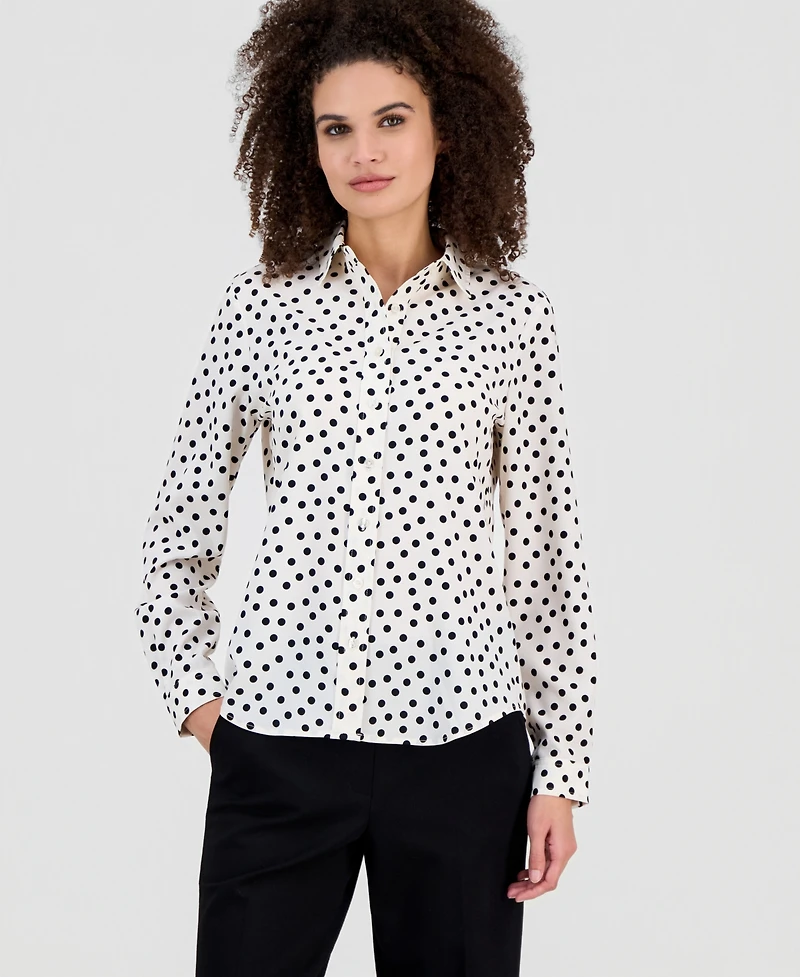 Ak Anne Klein Women's Crepe Printed Slim-Fit Utility Blouse