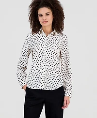 Ak Anne Klein Women's Crepe Printed Slim-Fit Utility Blouse