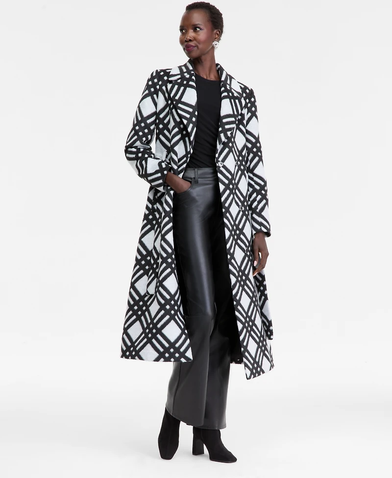 I.n.c. International Concepts Women's Belted Plaid Coat, Macy's Exclusive