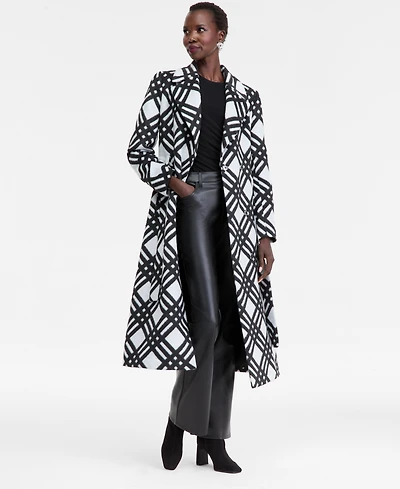 I.n.c. International Concepts Women's Belted Plaid Coat, Macy's Exclusive