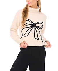 CeCe Women's Embroidered Ribbon Turtleneck Sweater