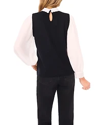 CeCe Women's Scallop Edge Twofer Long Sleeves Sweater