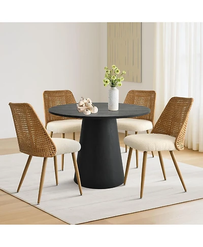 5-Piece 35 Inch Round Dining Set with Pedestal Table and 4 Upholstered Faux Rattan Chairs Elegant Space Saving for Small Rooms-Maison Boucle
