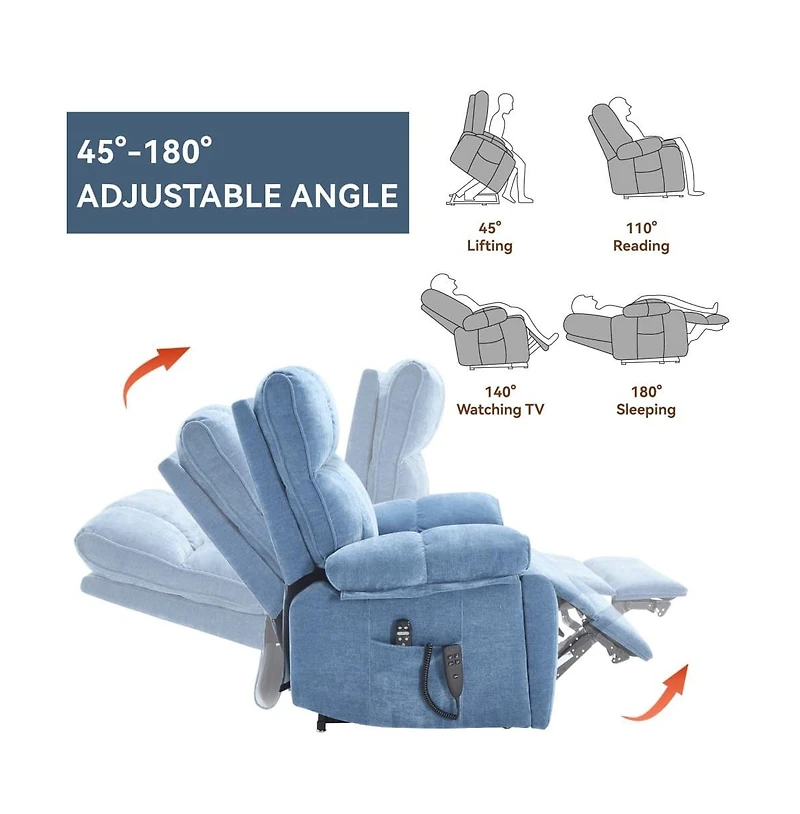 Maison Boucle Oversized Chenille Lift Recliner with Heat & Massage, Cup Holders, Dual Motor Electric Chair for Seniors-Maison