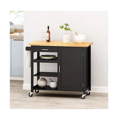 Maison Boucle 41.75" Rolling Kitchen Island with Solid Wood Top, Drawer & Cabinet, Portable Storage Cart Towel Rack-Maison
