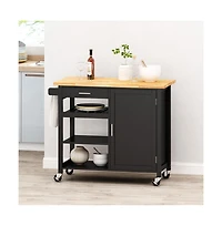 Maison Boucle 41.75" Rolling Kitchen Island with Solid Wood Top, Drawer & Cabinet, Portable Storage Cart Towel Rack-Maison