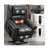 Faux Leather Power Lift Recliner with Massage & Heat, Usb Ports, Dual Motor Infinite Position Electric Chair-Maison Boucle