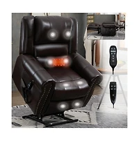 Faux Leather Power Lift Recliner with Massage & Heat, Usb Ports, Dual Motor Infinite Position Electric Chair-Maison Boucle