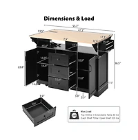 55.7" Rolling Kitchen Island with Dual Drop Leaves, Power Outlet, Storage Drawers & Cabinets-Maison Boucle