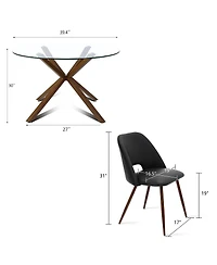 Maison Boucle Elegant 5-Piece Dining Set: 39.4-Inch Round Glass Table with 4 Chic Chairs for Modern Spaces-Maison