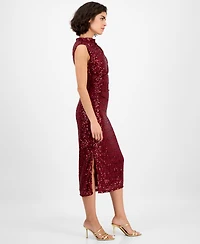 Anne Klein Women's Drape-Neck Sleeveless Sequin Dress