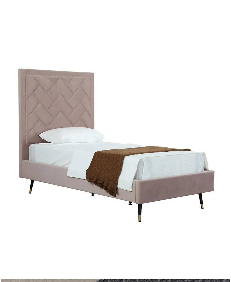 Manhattan Comfort Crosby Modern Twin-Size Velvet Upholstered Bedframe and Headboard