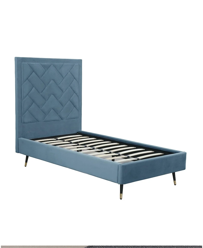 Manhattan Comfort Crosby Modern Twin-Size Velvet Upholstered Bedframe and Headboard