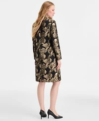 Kasper Womens Metallic Textured Coat Damask Sleeveless Sheath Dress