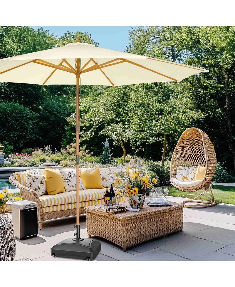 Yescom 13FT Outdoor Solid Wooden Large Patio Umbrella with 4 Wheels Base Beech Pole for Deck Pool Backyard Garden Market Beach Parasol,Ivory