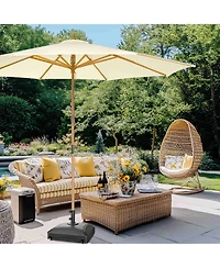 Yescom 13FT Outdoor Solid Wooden Large Patio Umbrella with 4 Wheels Base Beech Pole for Deck Pool Backyard Garden Market Beach Parasol,Ivory