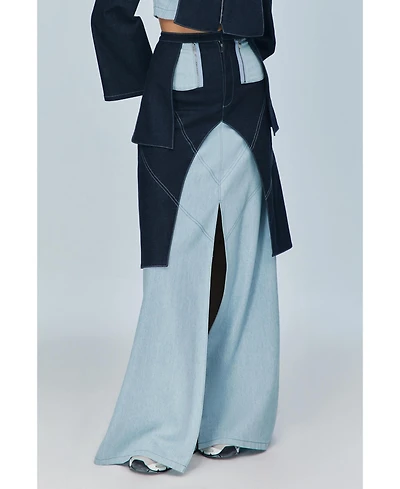 Jendue Us Women's Monte Maxi Denim Skirt - Two-Tone Design