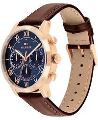 Tommy Hilfiger Men's Multifunction Dark Brown Leather Strap Watch, 42mm