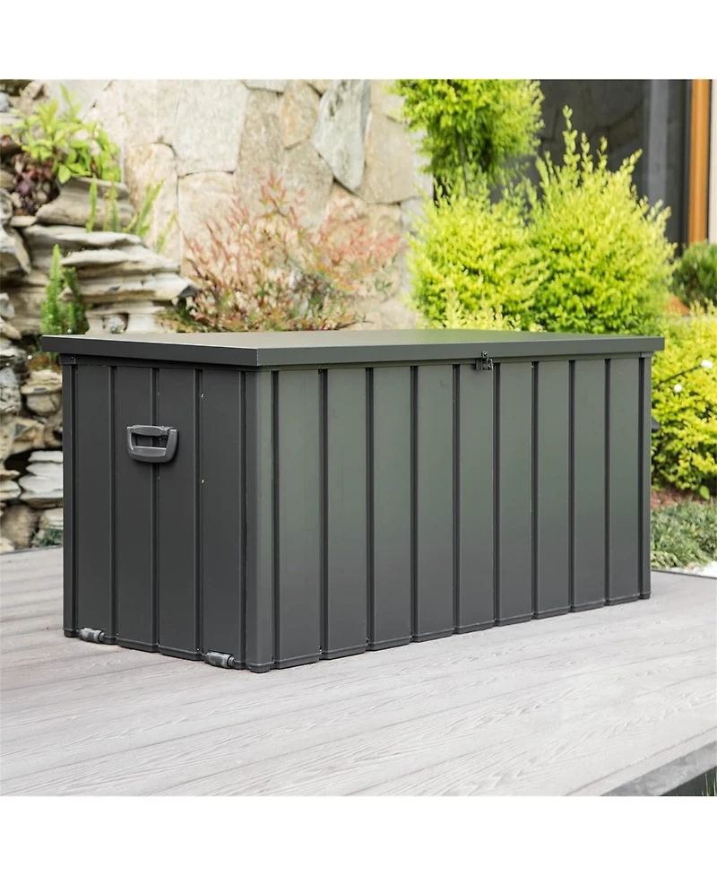 Clihome 100-Gallon Outdoor Storage Deck Box 100-Gallon Dark Gray Metal Deck Box