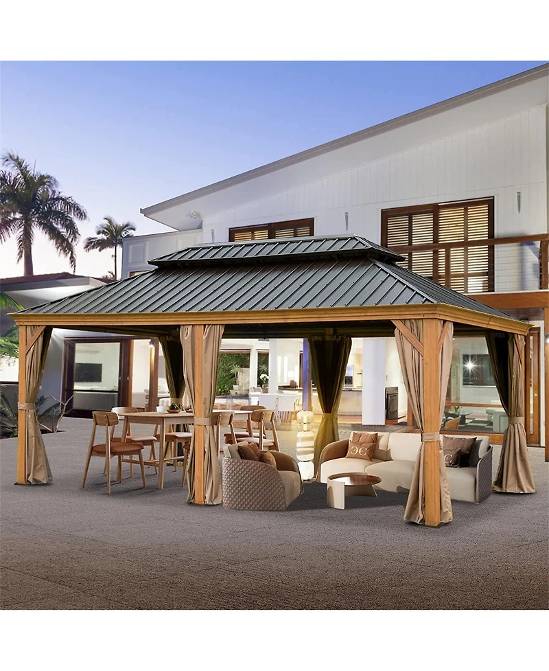 Clihome 20-ft x 12-ft Hardtop Gazebo Yellow Brown Gazebo with Hardtop Roof